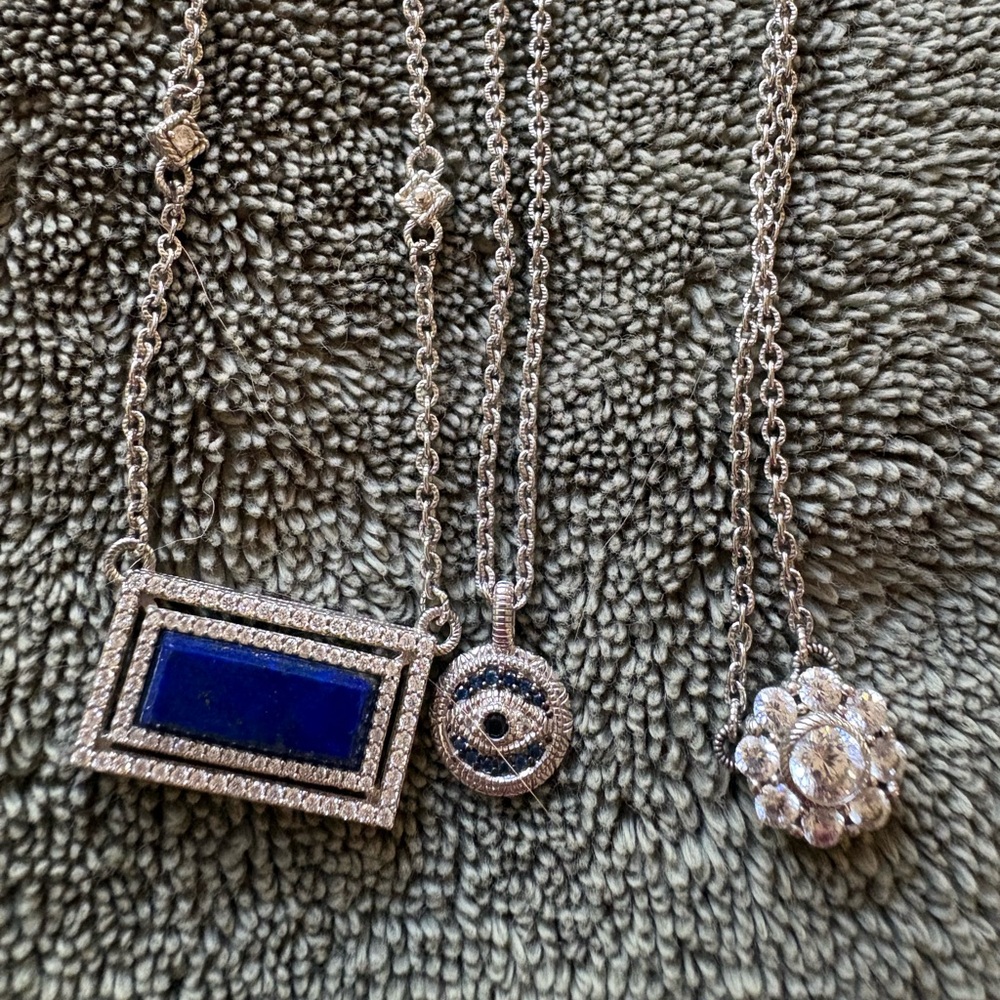 Judith Ripka! Elegant Silver and Blue Pendant Necklaces.